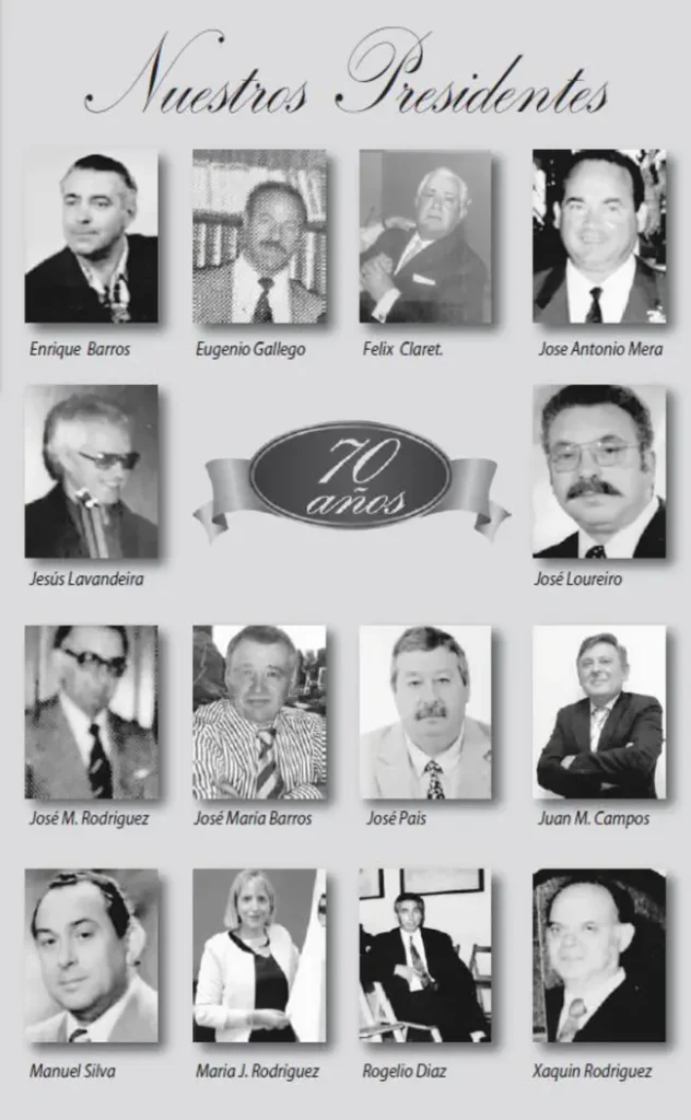 Los presidentes del lar gallego de pamplona en los 70 años de existencia.